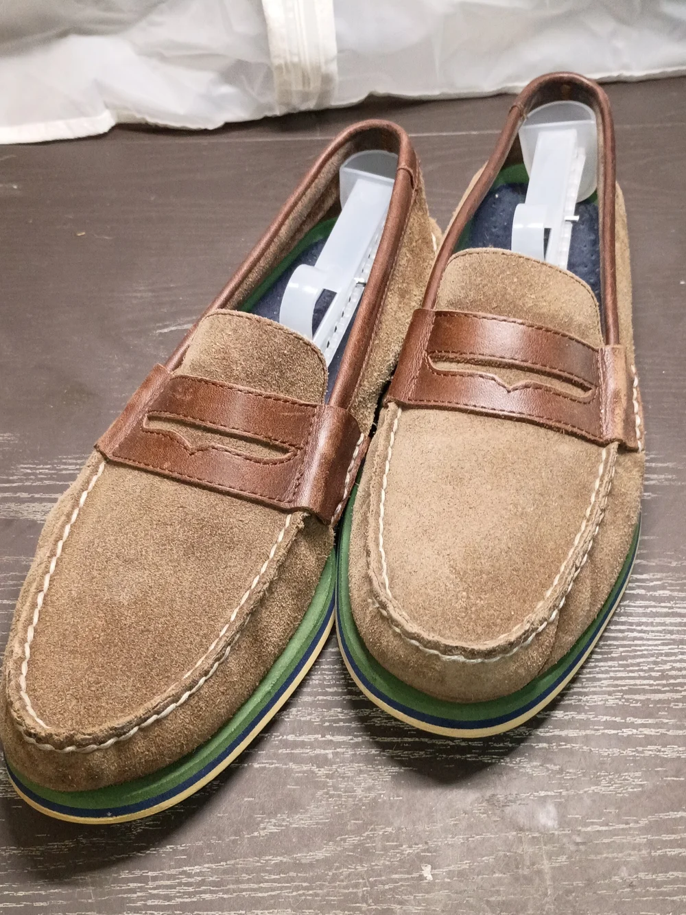 Sperry Brown Suede & Leather Penny Loafer Slip-On Boat Shoes  Green Sole Mens 9M
